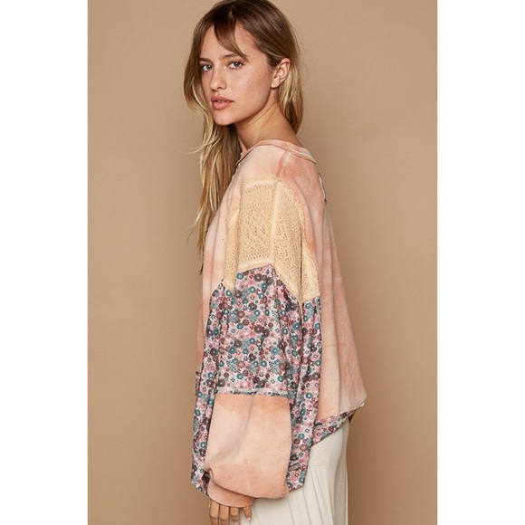 POL Pumpkin Floral Mixed Fabric Thermal Top - Picture 5 of 9